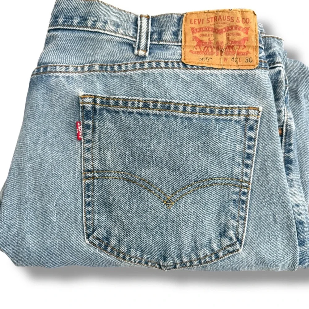 Levis 505 Regular Fit Straight Leg Jeans‎ Mens 42x30 Light Wash Blue Denim